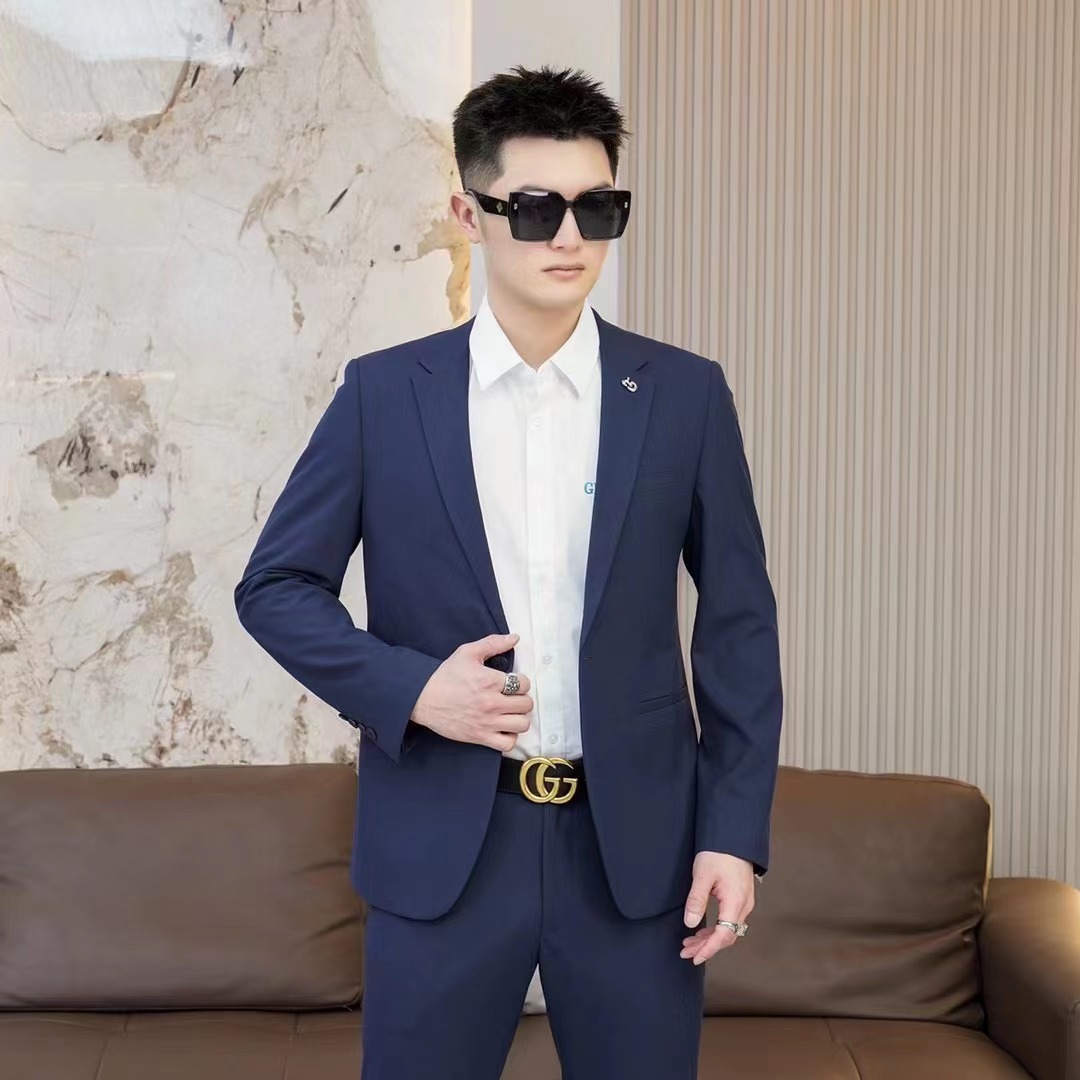 戈诺尔男装商务休闲高品质气质时尚蓝西装套装大气男士婚庆工作