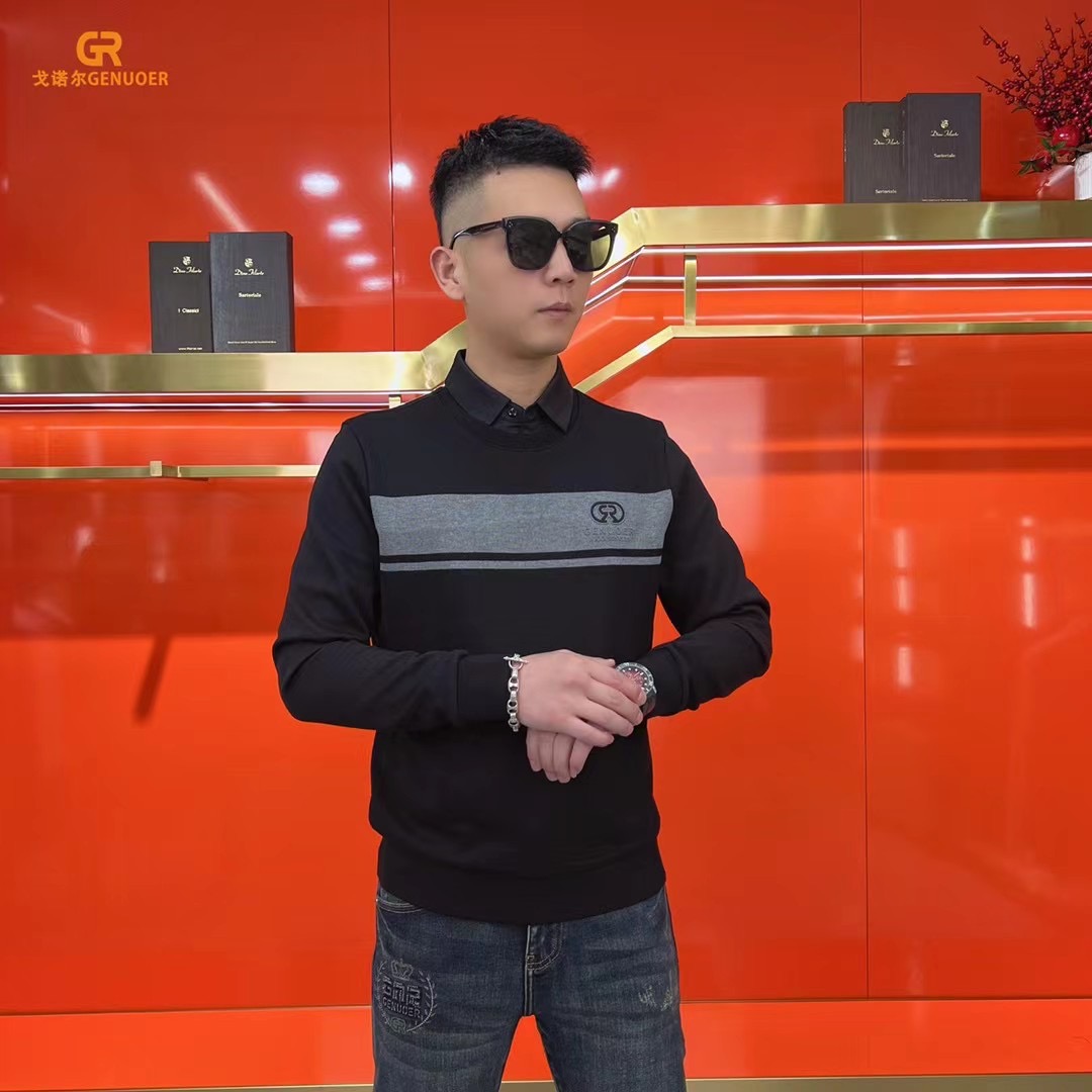 戈诺尔男装24年秋季新款长袖卫衣高品质假两件商务休闲气质套头