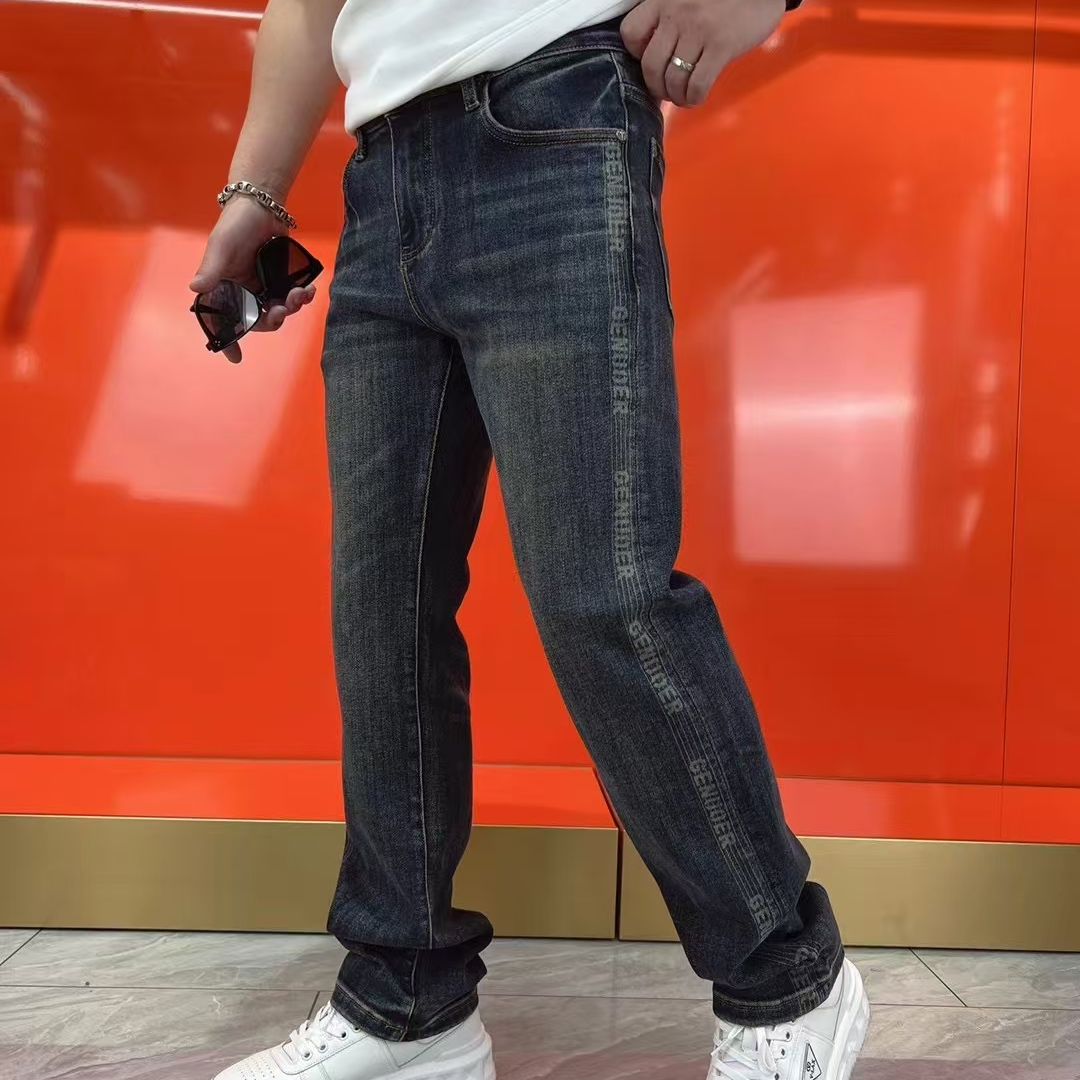 戈诺尔男装24年秋复古水洗牛仔裤个性时尚潮流高品质直筒裤