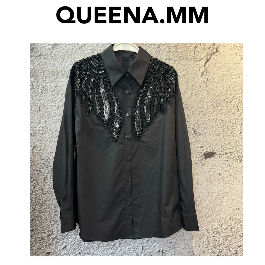欧货翅膀亮片钉珠大版衬衫长袖衬衫