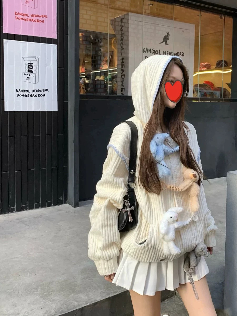 灯心绒少女可爱连帽外套