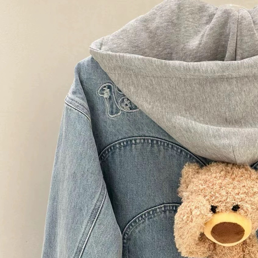 挡眼小熊牛仔外套 男女同款