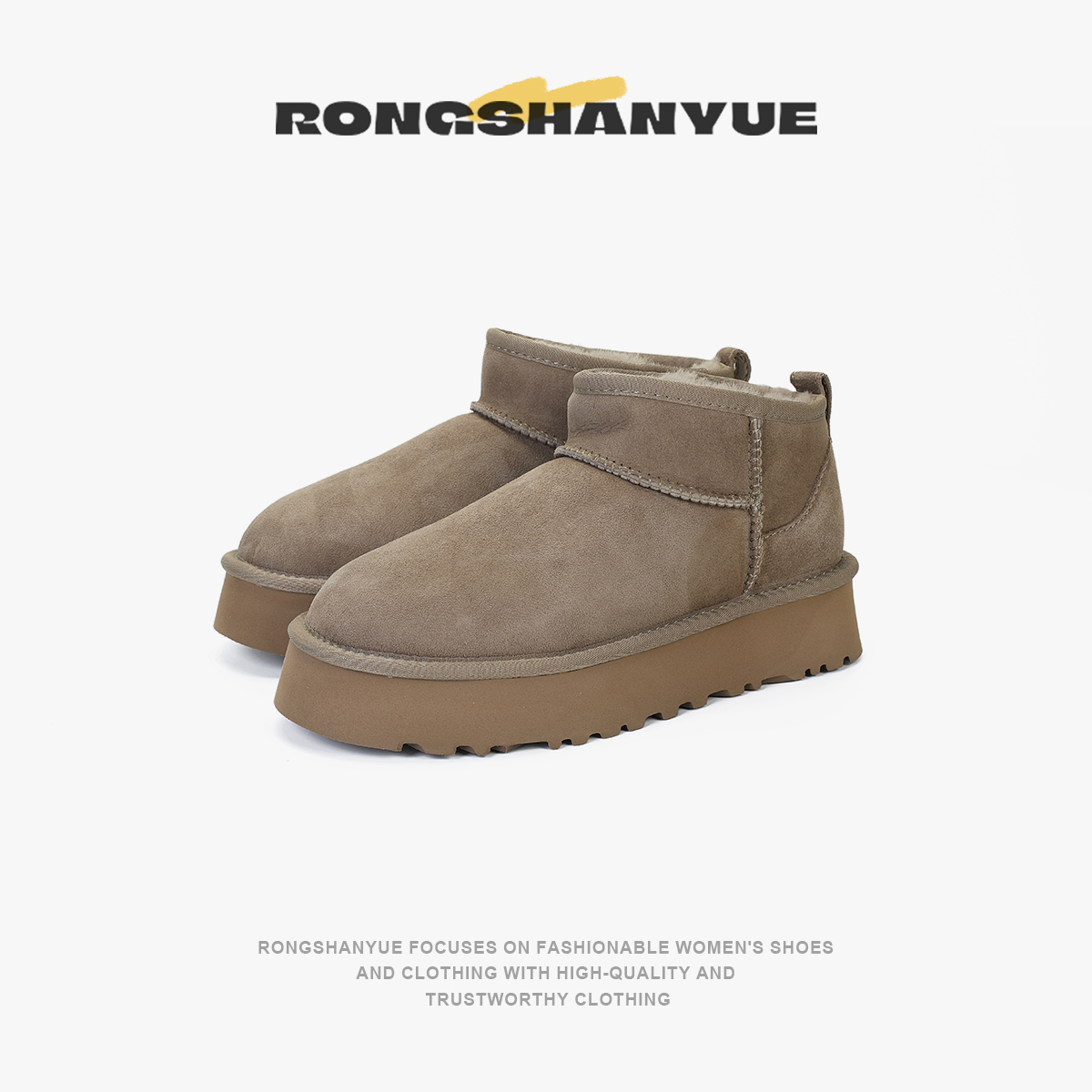 Rongshanyue羊皮毛一体雪地靴加绒保暖棉鞋加厚短靴女冬B1071