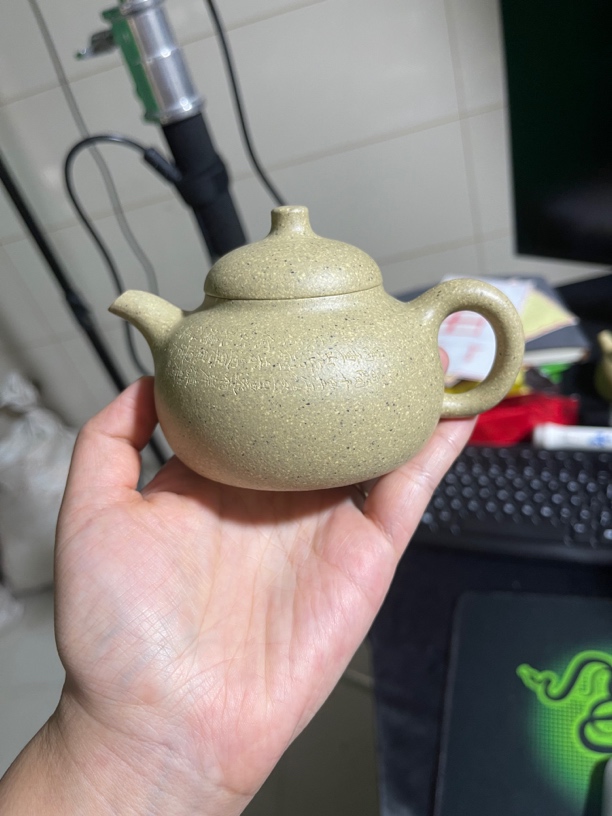 刻绘匏瓜壶 30目手工泥大水潭梨皮本绿 半手工 刻绘款