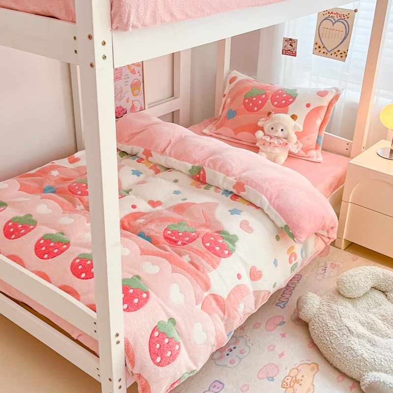 加绒加厚雪花学生宿舍单人三件套牛奶被套床品四件套双面绒幼儿园