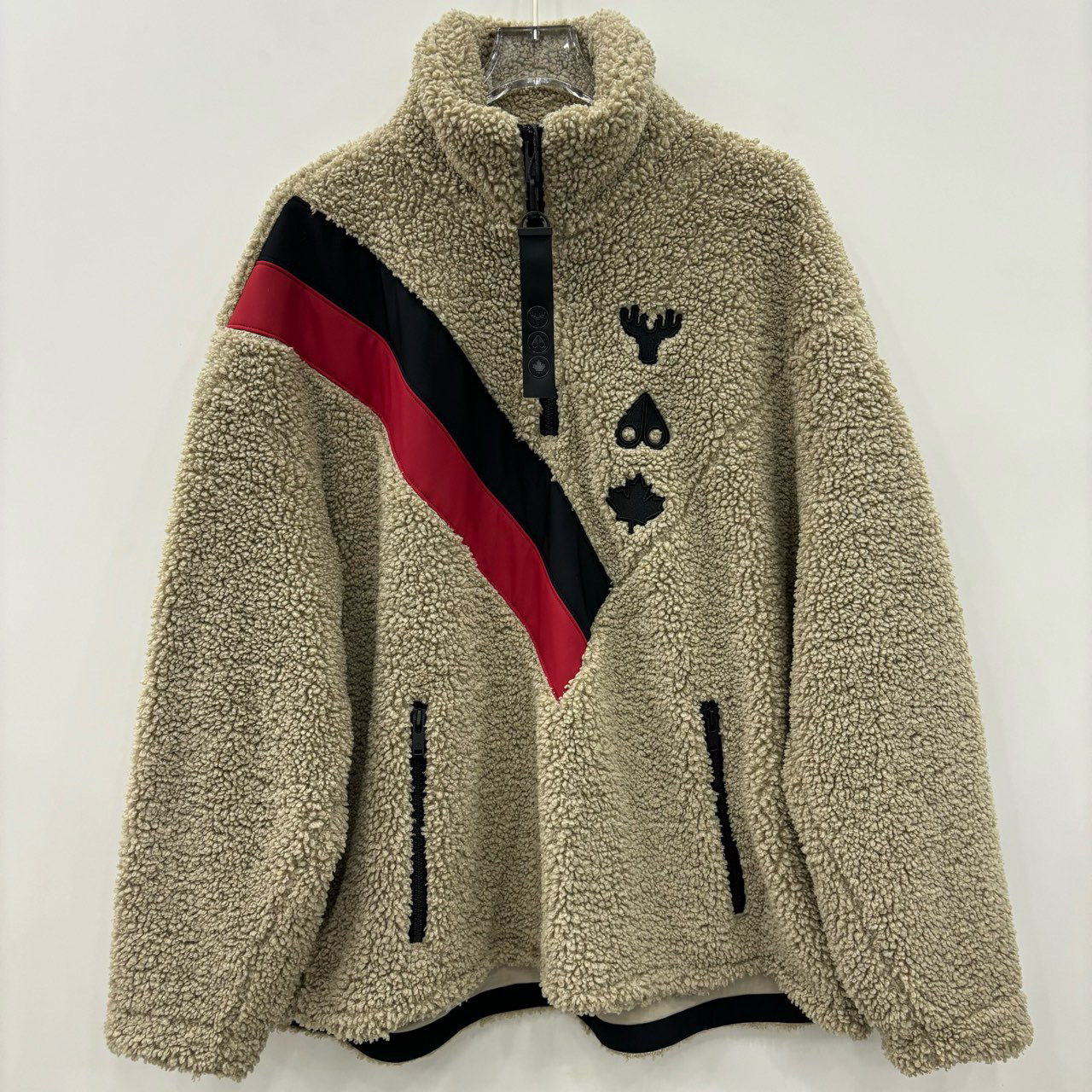 Moose Knuckles 小剪刀/条纹Logo抓绒卫衣/尺码XXL/99新/编号6573