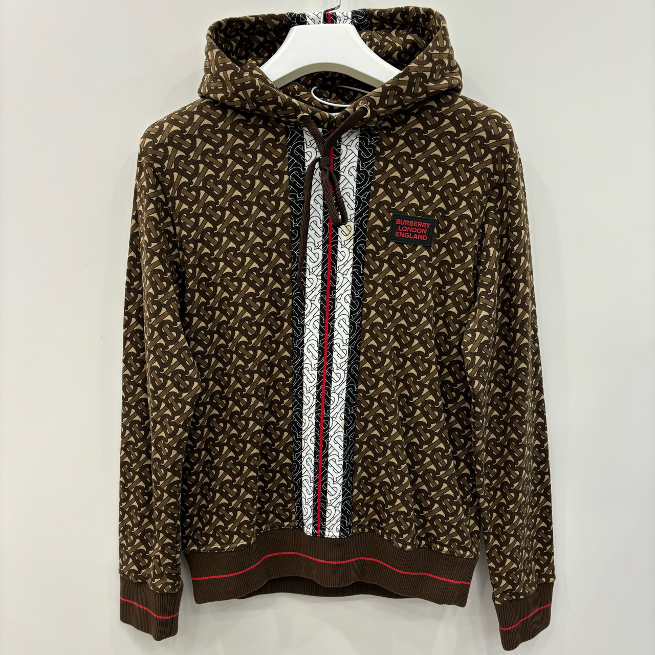 Burberry博柏利/Logo条纹印花宽松连帽卫衣/尺码XS/99新/编号6544