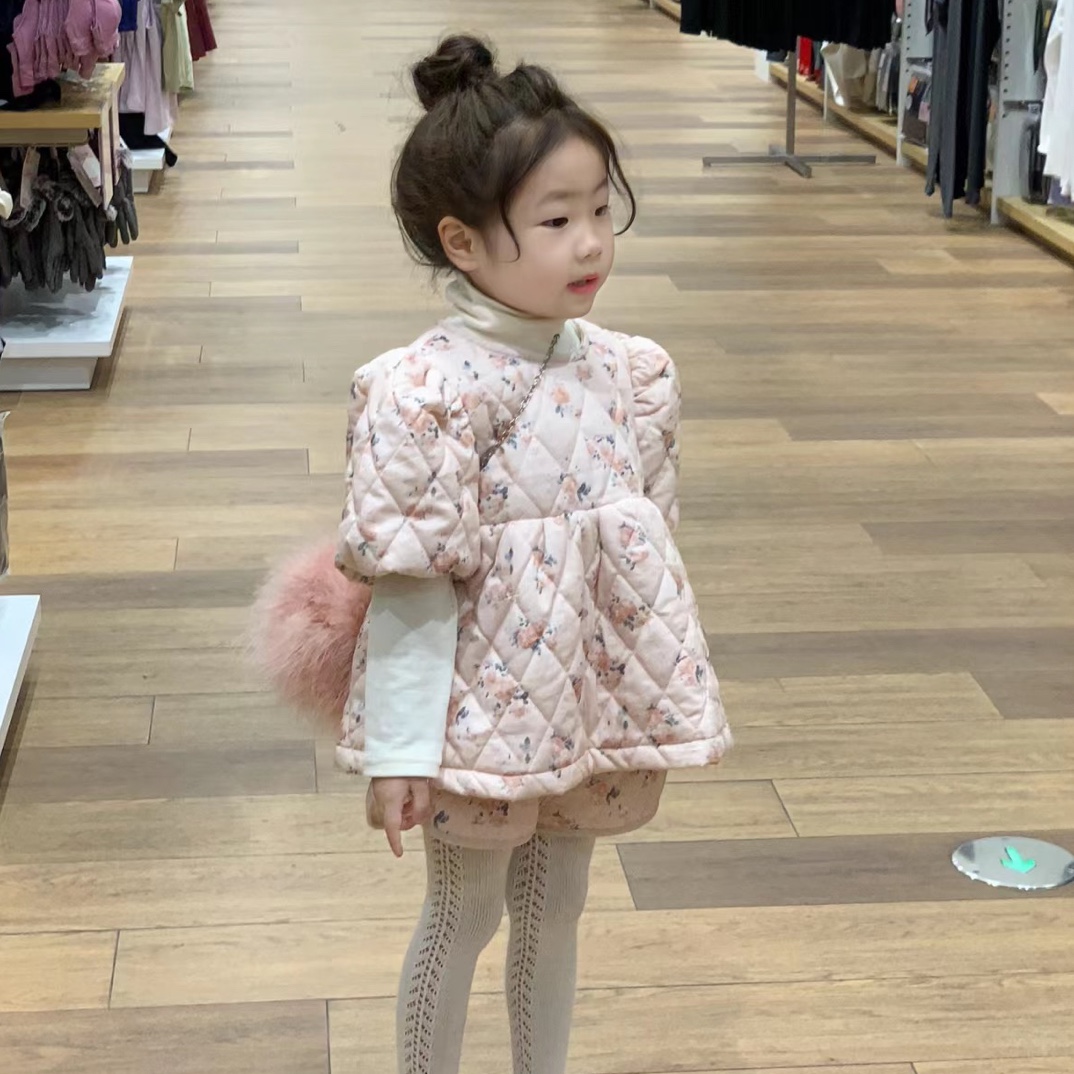 儿童套装秋冬新款女童森系碎花套装女宝甜美夹棉上衣两件套3462