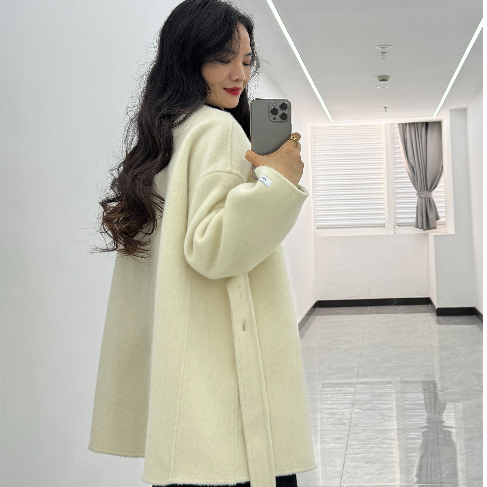 2025新款系带短款气质时尚绵羊毛大衣外套