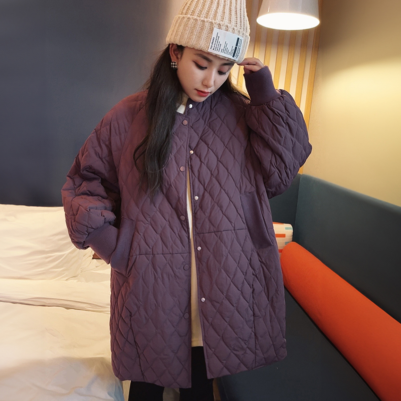 大码菱格羽绒服女200斤中长款2024秋冬新款轻薄宽松保暖百搭外套