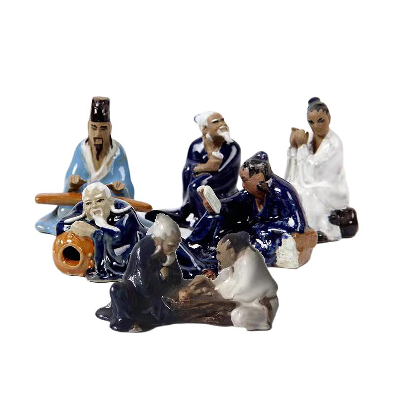 盆景配件小摆件造景假山吸水石上水石办公室居家装饰陶瓷人物套餐