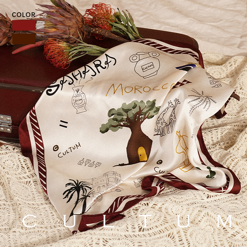 【18姆米重磅真丝】CULTUM男女同款原创手绘图案桑蚕丝丝巾小方巾