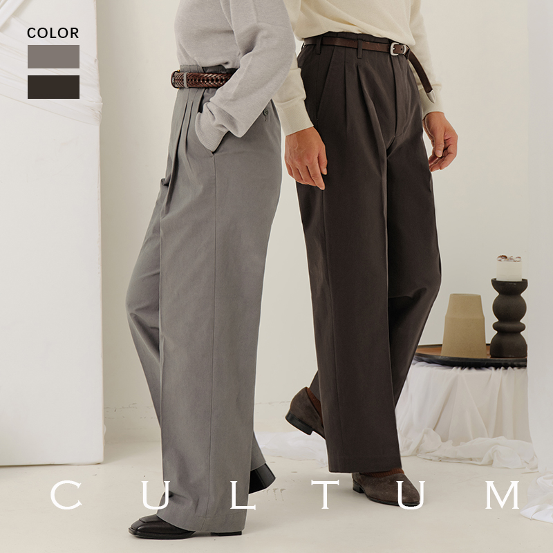 【水洗全棉男女同款】CULTUM高腰双褶好莱坞裤西裤休闲复古阔腿裤