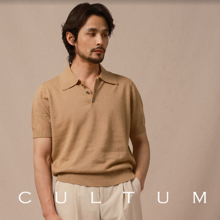 CULTUM NAPOLI 春夏纯色意式翻领棉麻针织短袖轻薄休闲POLO衫男
