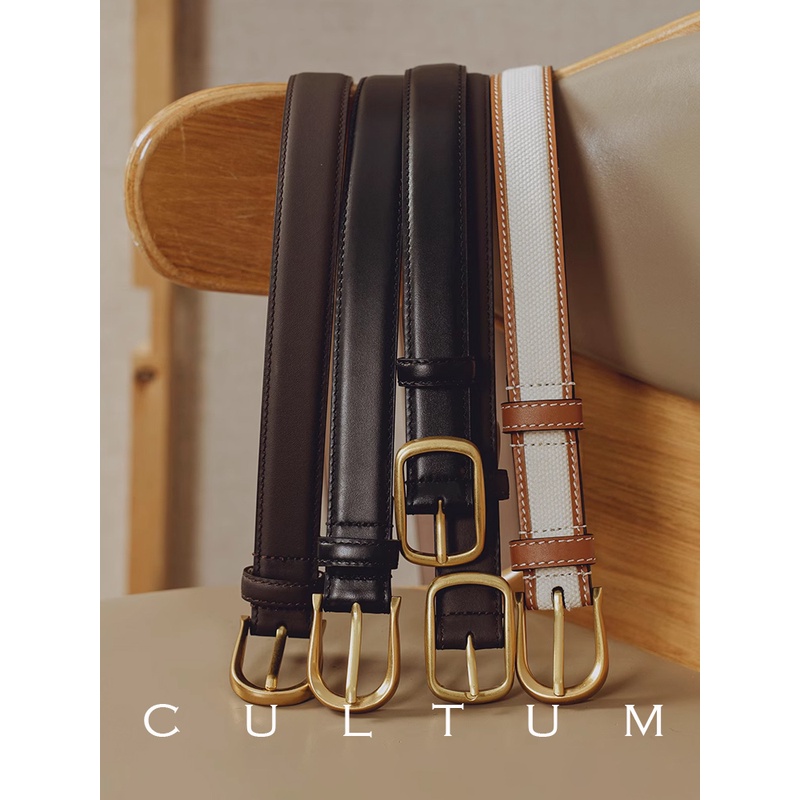 CULTUM 2.5cm休闲百搭复古皮带男真皮针扣头层纯牛皮年轻人腰带