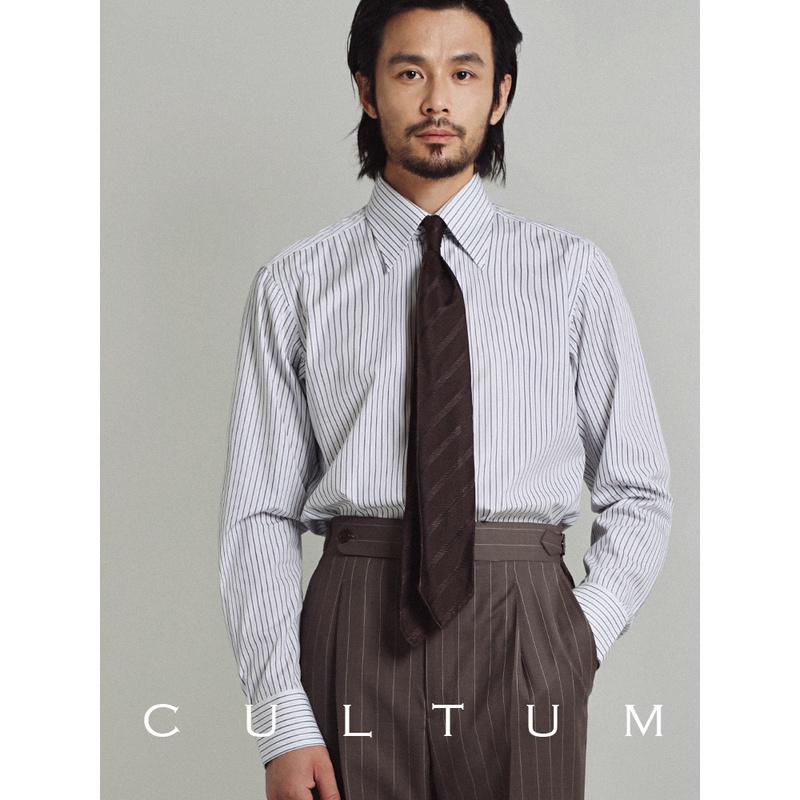 CULTUM意式新疆长绒棉条纹衬衫男士长袖休闲商务鲁泰纯棉衬衣