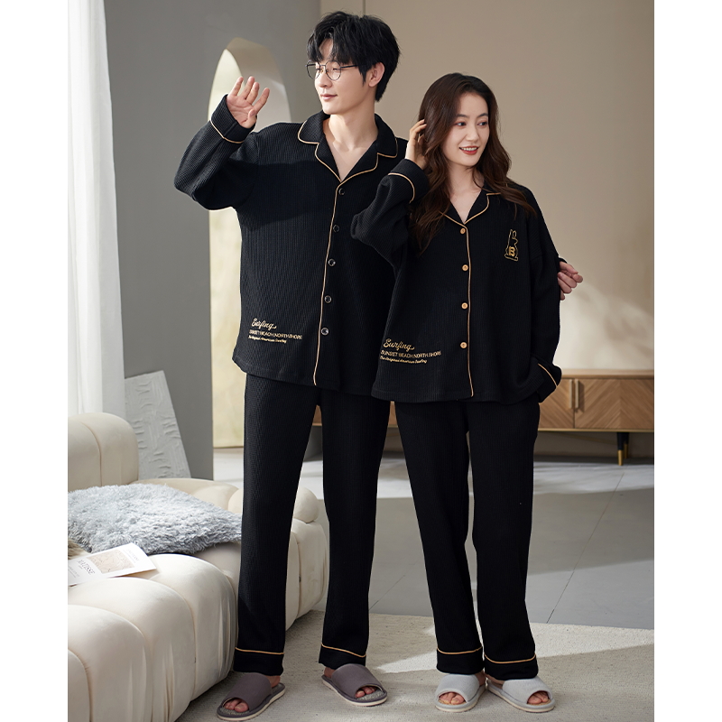 MJL睡衣女秋冬季2024款情侣休闲长袖夫妻宽松韩版青年男女家居服