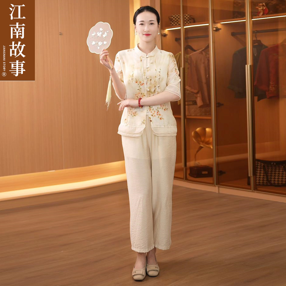 江南故事[限量降价]妈妈装夏装新中式洋气衬衫中老年女国风小衫