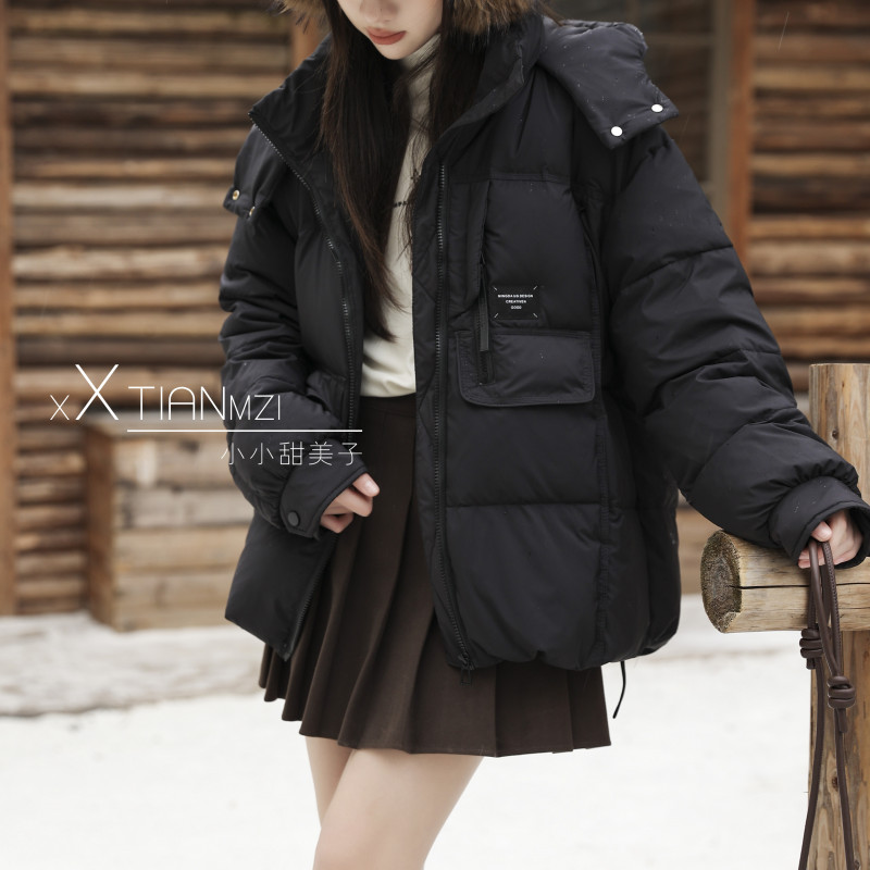 甜 2024【X】12月5日 男童女童时尚黑色连帽羽绒服8107-