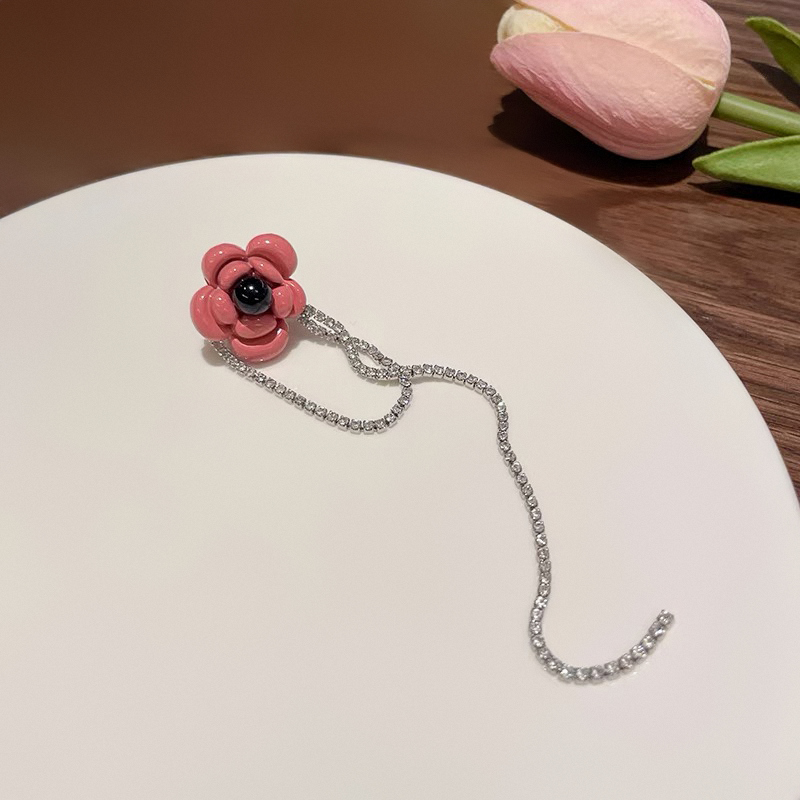 铜合金合成锆石耳饰  玫瑰花流苏耳夹 GE07