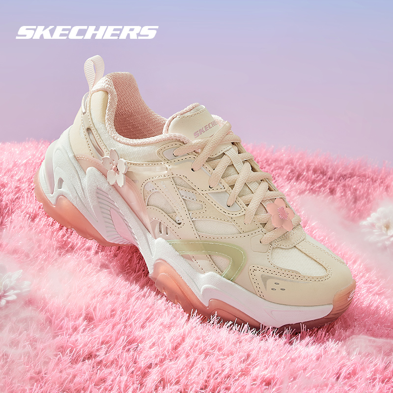 【桃花鞋】斯凯奇女鞋新款时尚老爹鞋粉色机甲鞋潮流运动鞋流光风