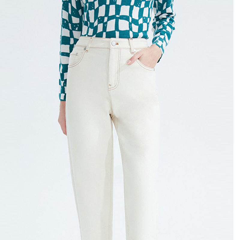 法拉鸣哥复古高腰通勤休闲长裤磨毛棉质抗皱土壤牛仔裤LZ223012