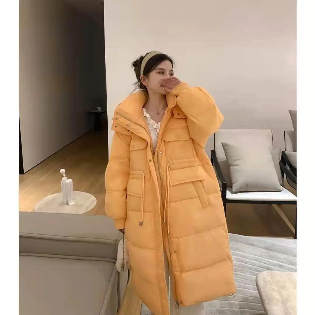 雅鹿羽绒服女2023新款过膝长款爆款韩版网红抽绳连帽高档保暖加