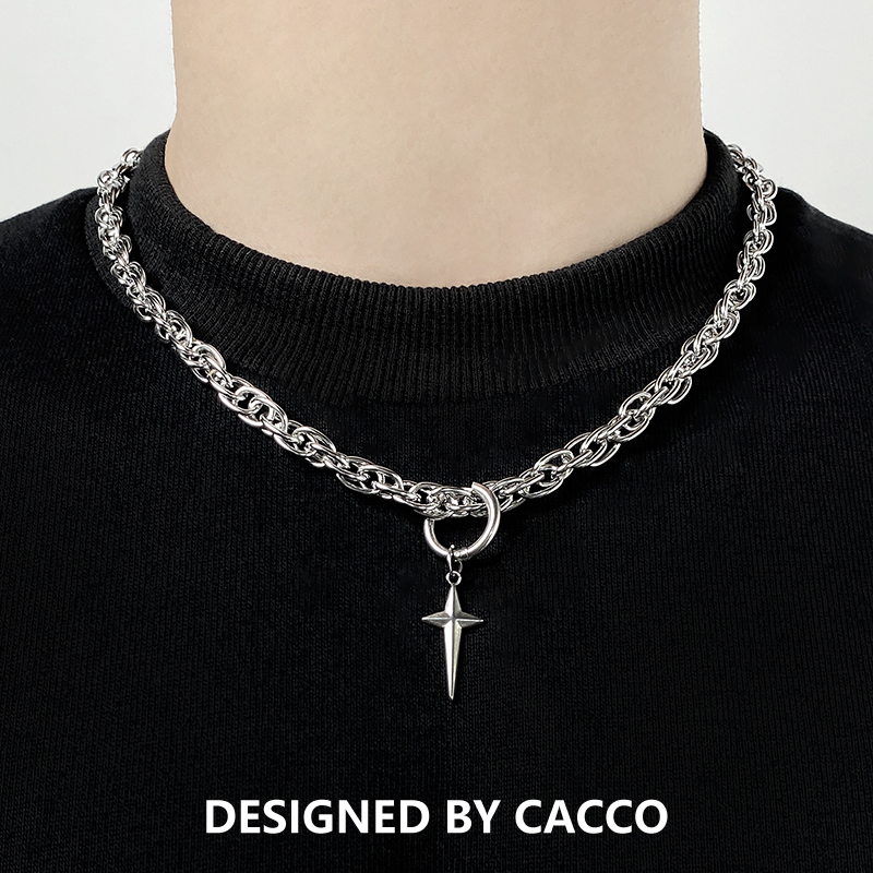 钛钢项链 CACCO 小众设计十字芒星链 欧美嘻哈不掉色无性别锁骨链