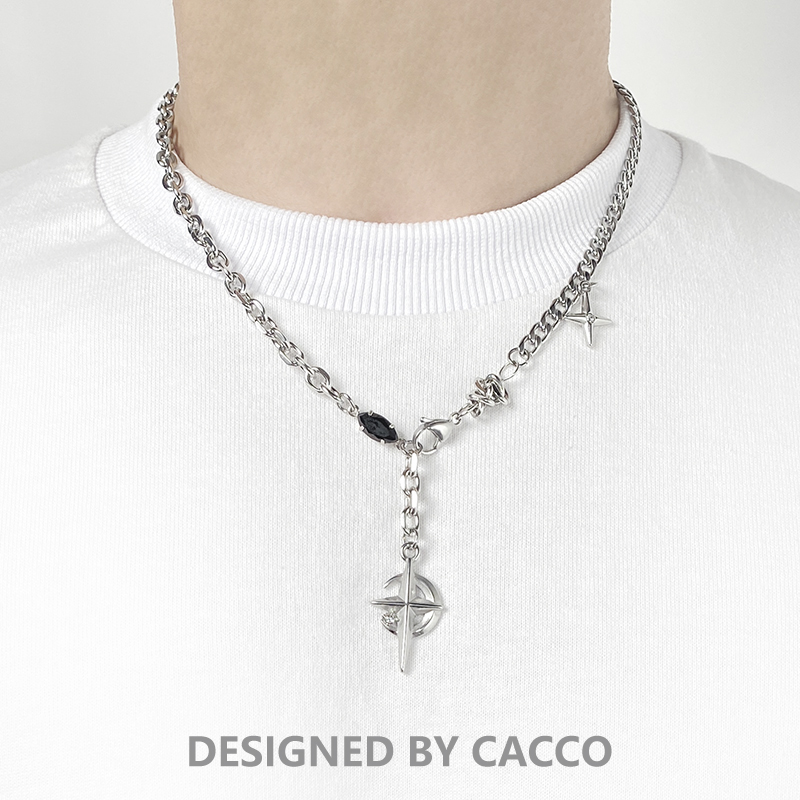 钛钢项链 CACCO 小众黑宝石芒星链 欧美嘻哈风高级感无性别锁骨链