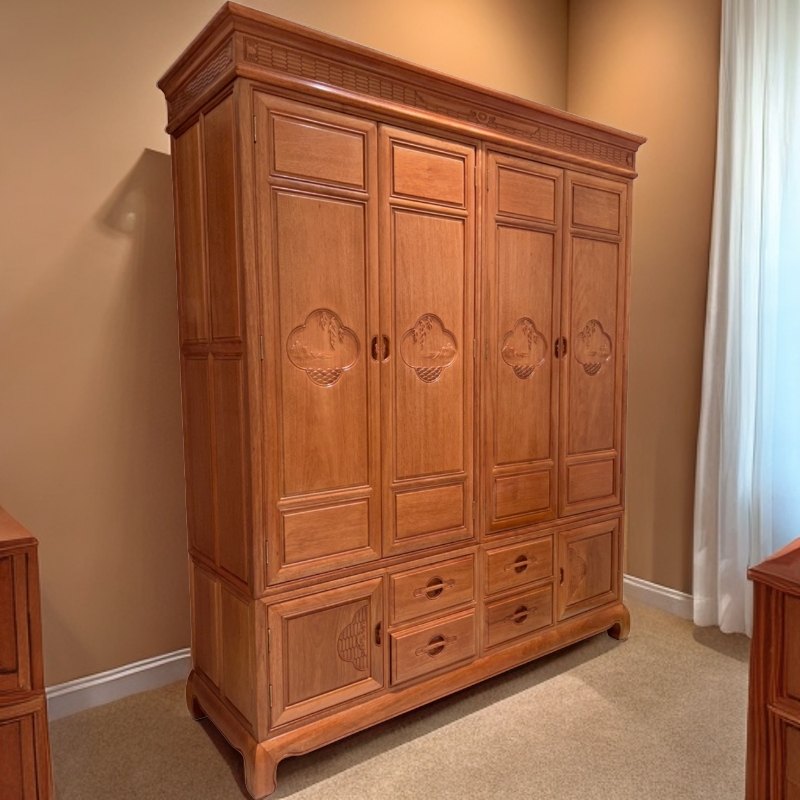 菠萝格木全原木实木四门中式客厅豪华衣柜衣橱大衣柜家用实木衣柜