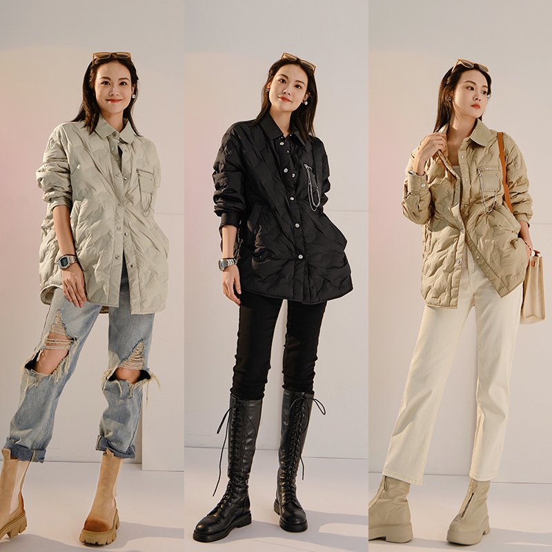 【秋冬优选】摇滚音浪舒适长袖轻羽绒服轻薄款夹克立领短款外套