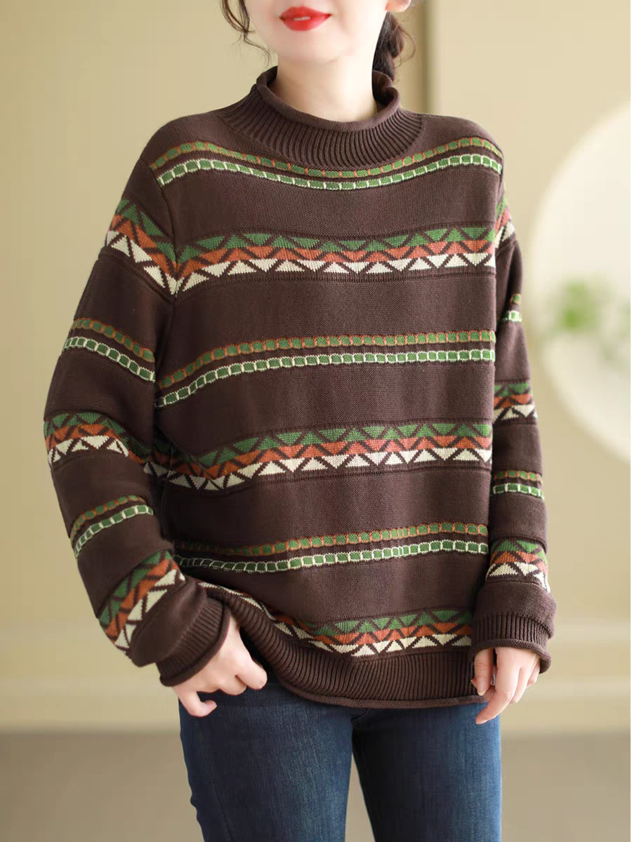 23771秋冬季新款半高领长袖针织衫女文艺复古宽松百搭毛衣针织衫