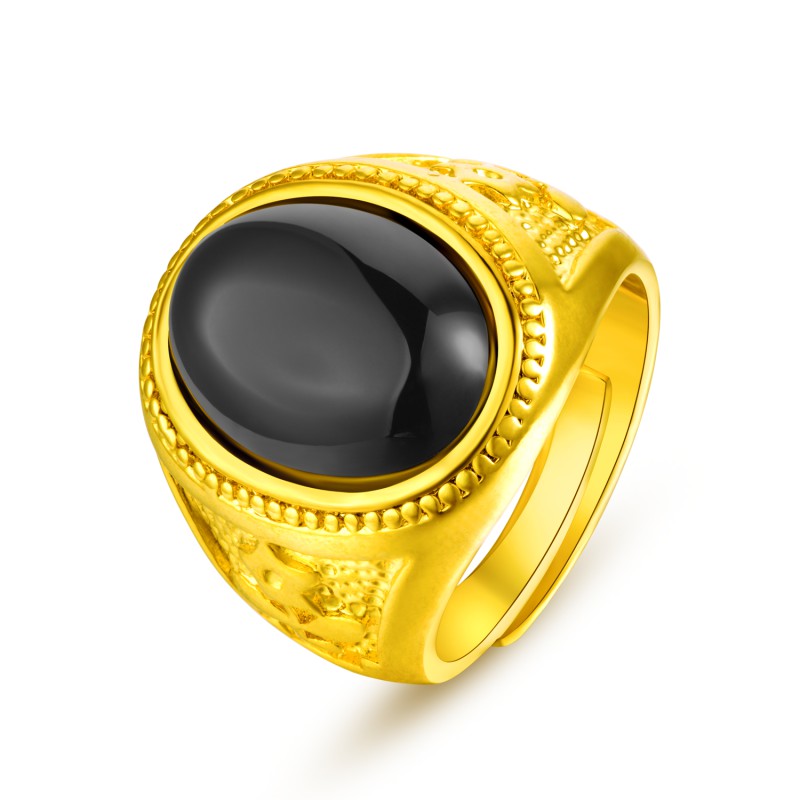 铜合金仿水晶戒指 久不掉色镀黄金色大气霸气精美可调节开口戒指