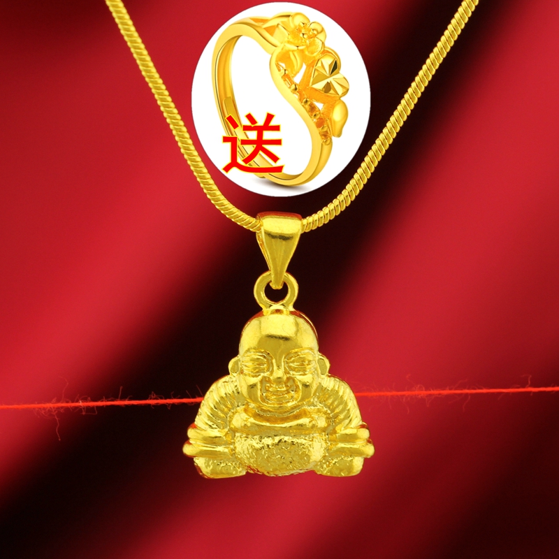 铜合金项链 久不掉色镀黄金色送戒指保平安佛坠蛇骨链精美女项链