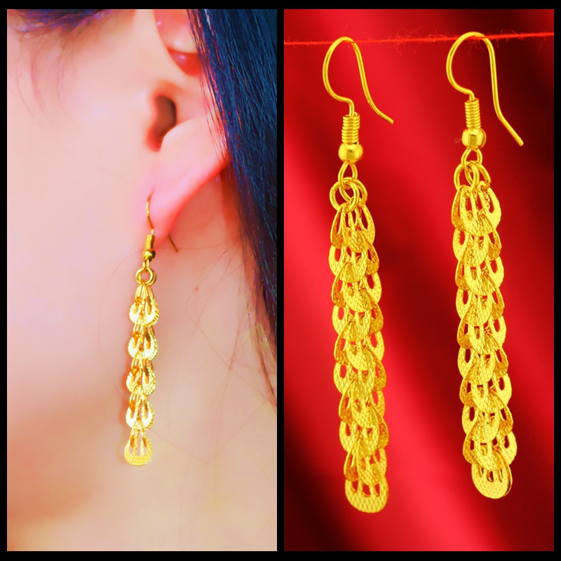 铜合金耳饰 久不掉色黄金色气质精美女士时尚长款吊穗耳环耳饰
