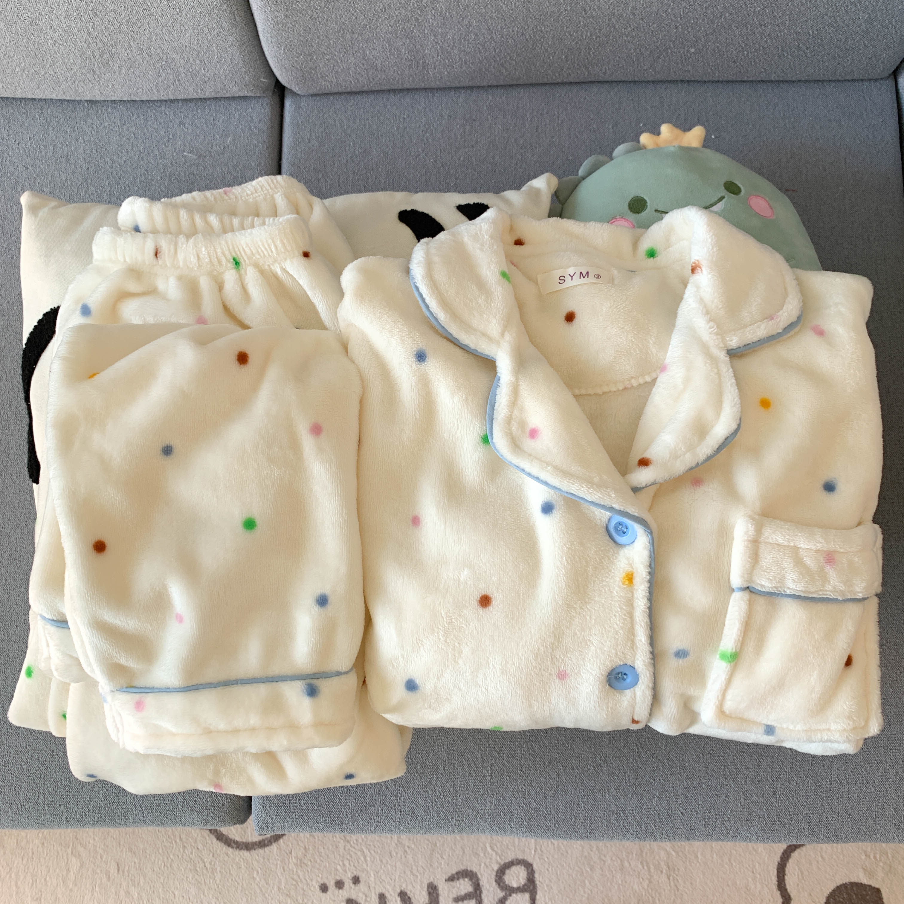【法兰绒现发】韩系少女波点睡衣女加绒加厚保暖家居服亲肤可外穿