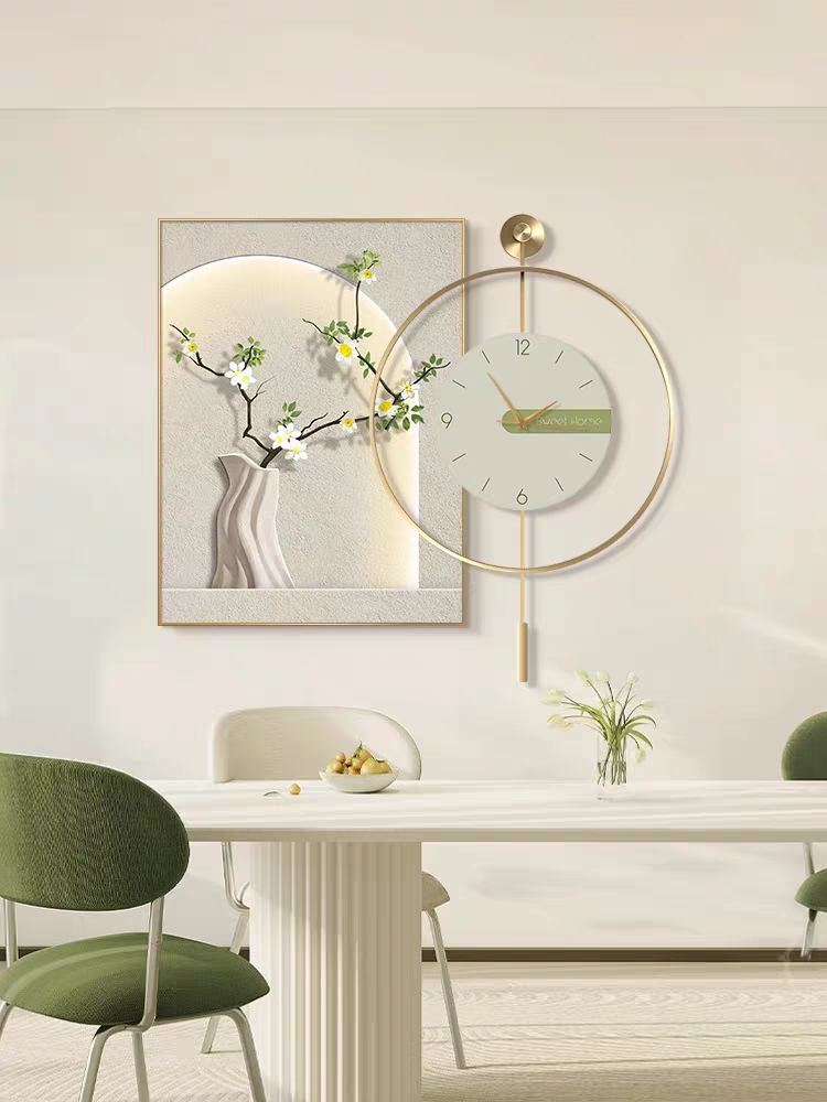 【银河】餐厅装饰画现代轻奢时尚静音钟表画饭厅墙挂画40*60