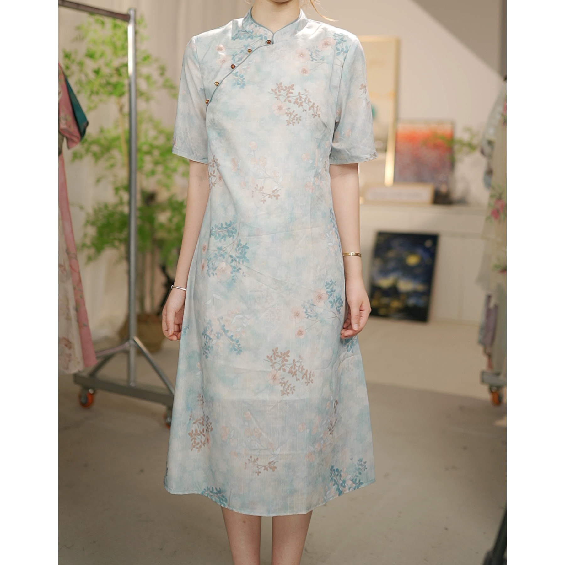 【现货】【十全十美】~改良版旗袍新中式国风复古宽松大摆连衣裙-Z