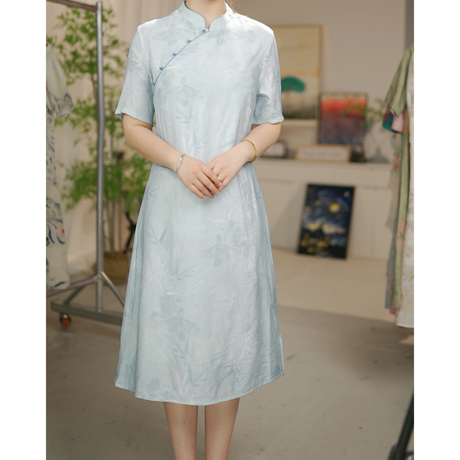 【现货】【万物复苏】改良版旗袍新中式国风复古宽松大摆连衣裙-L