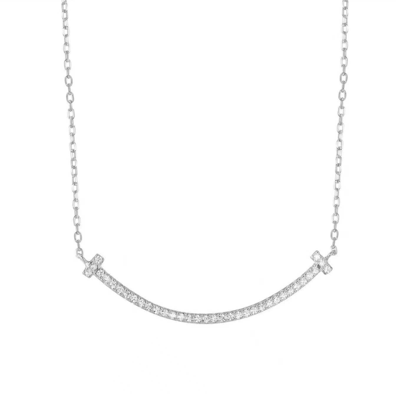 铜合金合成锆石项链 薇-笑-满钻银色时尚简约轻奢气质坠链-XC8001