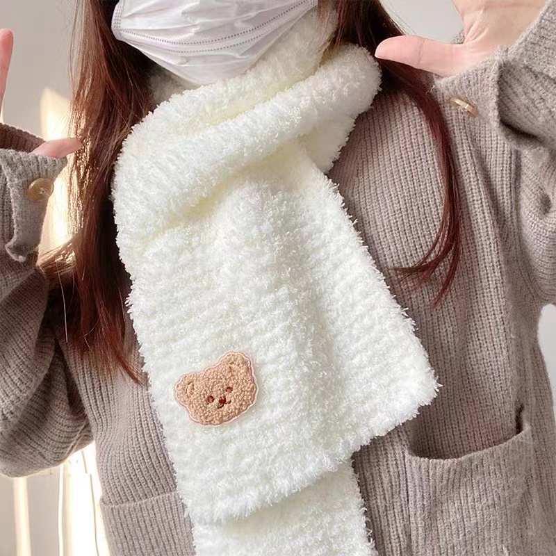 小熊围巾珊瑚绒毛线手织成品围巾特价送男女朋友闺蜜手工 编织diy