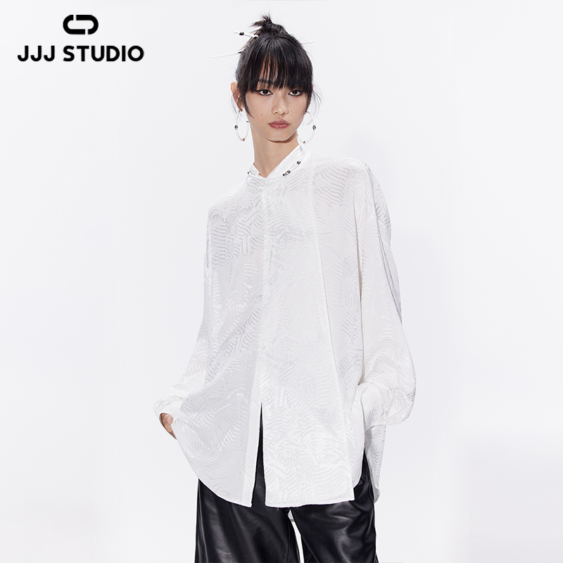 JJJ STUDIO 白色中式提花设计师高级感休闲时尚衬衫 JDWSA1C016
