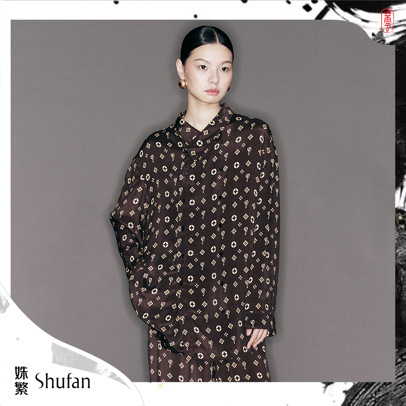 姝繁 花色钱币印花古色古香廓形慵懒设计感气质衬衫女 SDWFA1C661