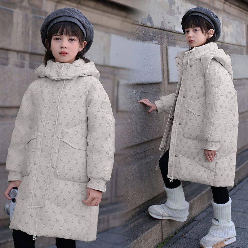 巴拉巴拉白鸭绒2024冬季新款儿童羽绒服女童中大童过膝长款加厚韩