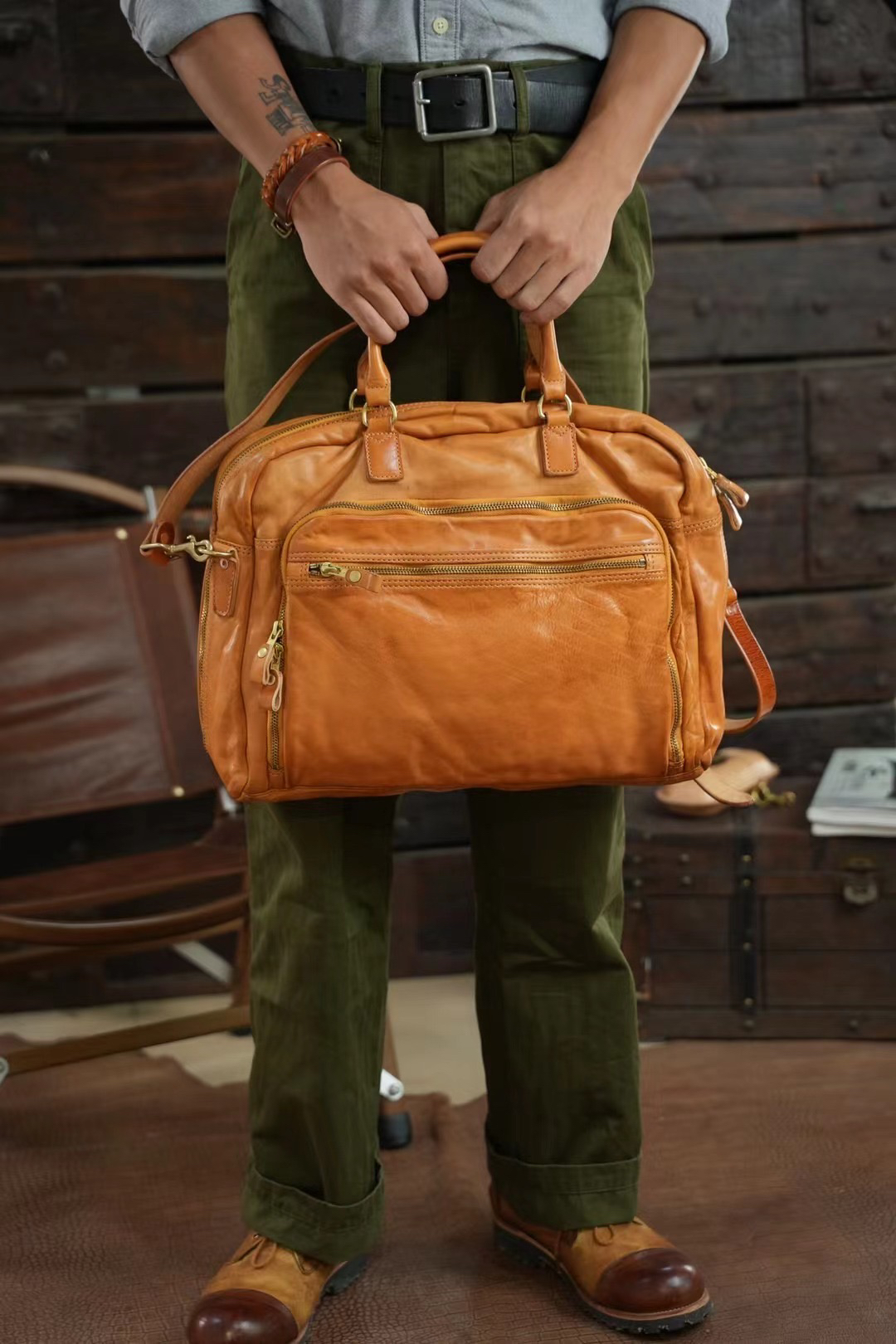 传通勤休闲单肩斜挎包复古头层植鞣马皮手提背包女