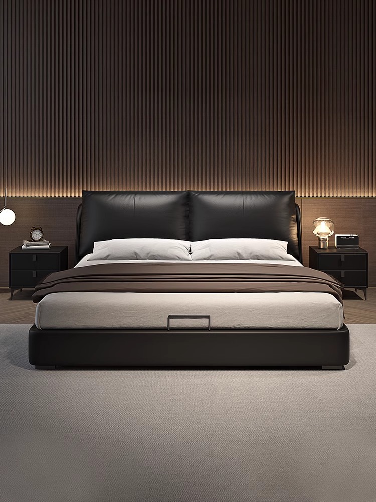 黑色真皮床极简悬浮床现代简约主卧床2024年新款软包结婚双人大床