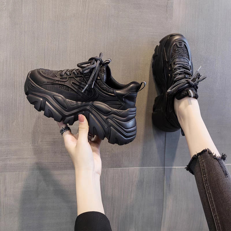 李宁国潮老爹鞋女款2023年秋季新款厚底百搭增高黑色爆款休闲运动
