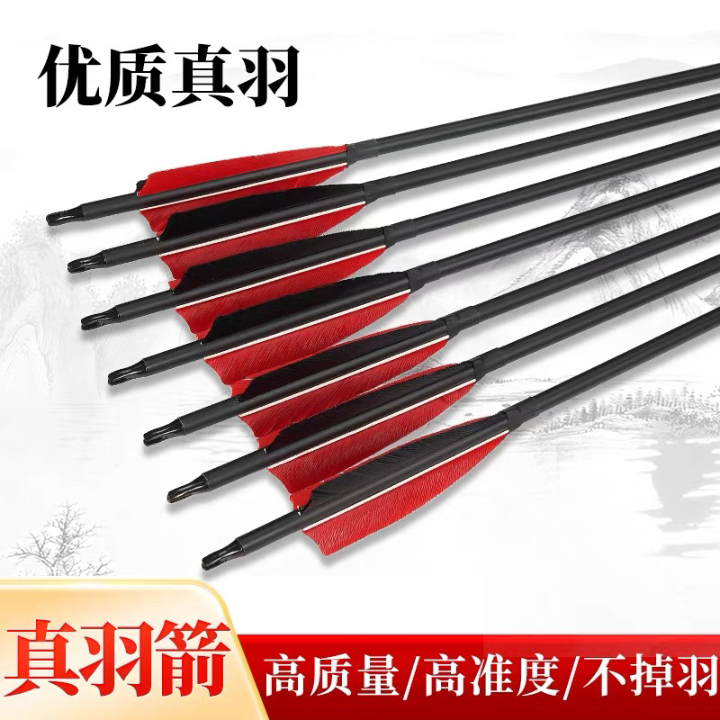 高强度 真羽混碳箭可更换箭头 碳素箭反曲弓传统弓
