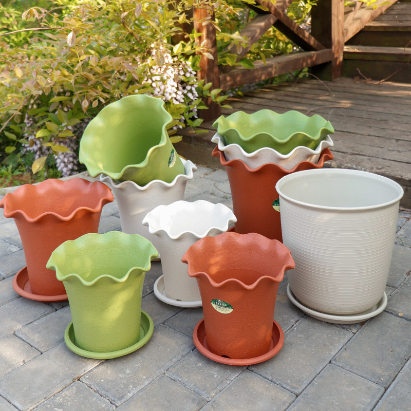 树脂仿陶瓦效果荷花盆九尾狐多肉桂花茶花盆栽专用高花钵长腰厚盆