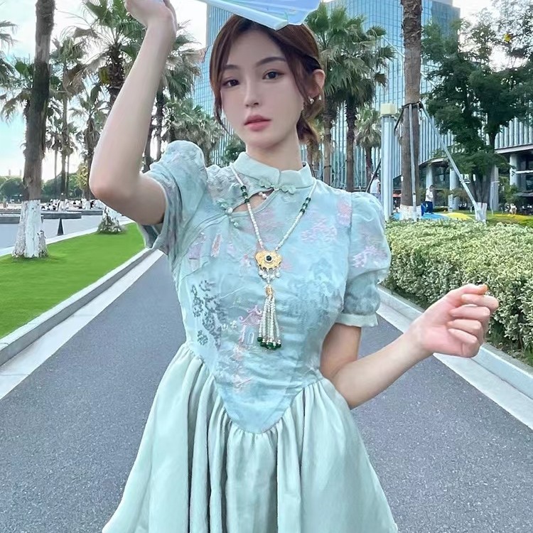 索雪儿夏季新款绿色改良版旗袍